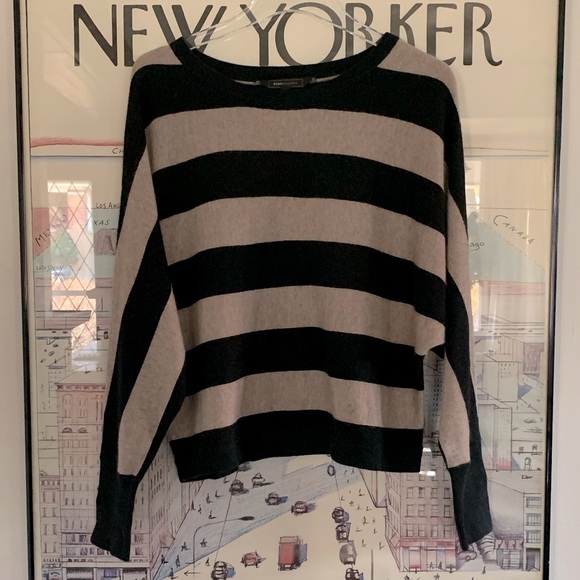 BCBG Sweaters - BCBG striped sweater, dolman sleeve in tan + black wool cashmere blend size M